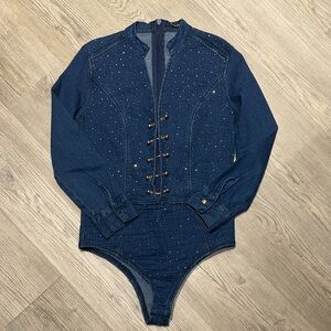 Studded Denim Bodysuit